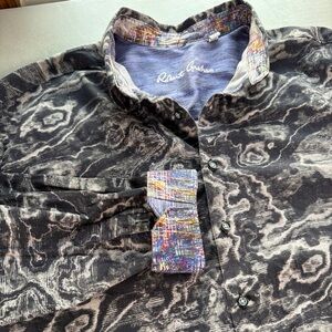 Robert Graham Mainline Black White Aura Swirl Button Up Shirt 3XL Contrast Cuffs